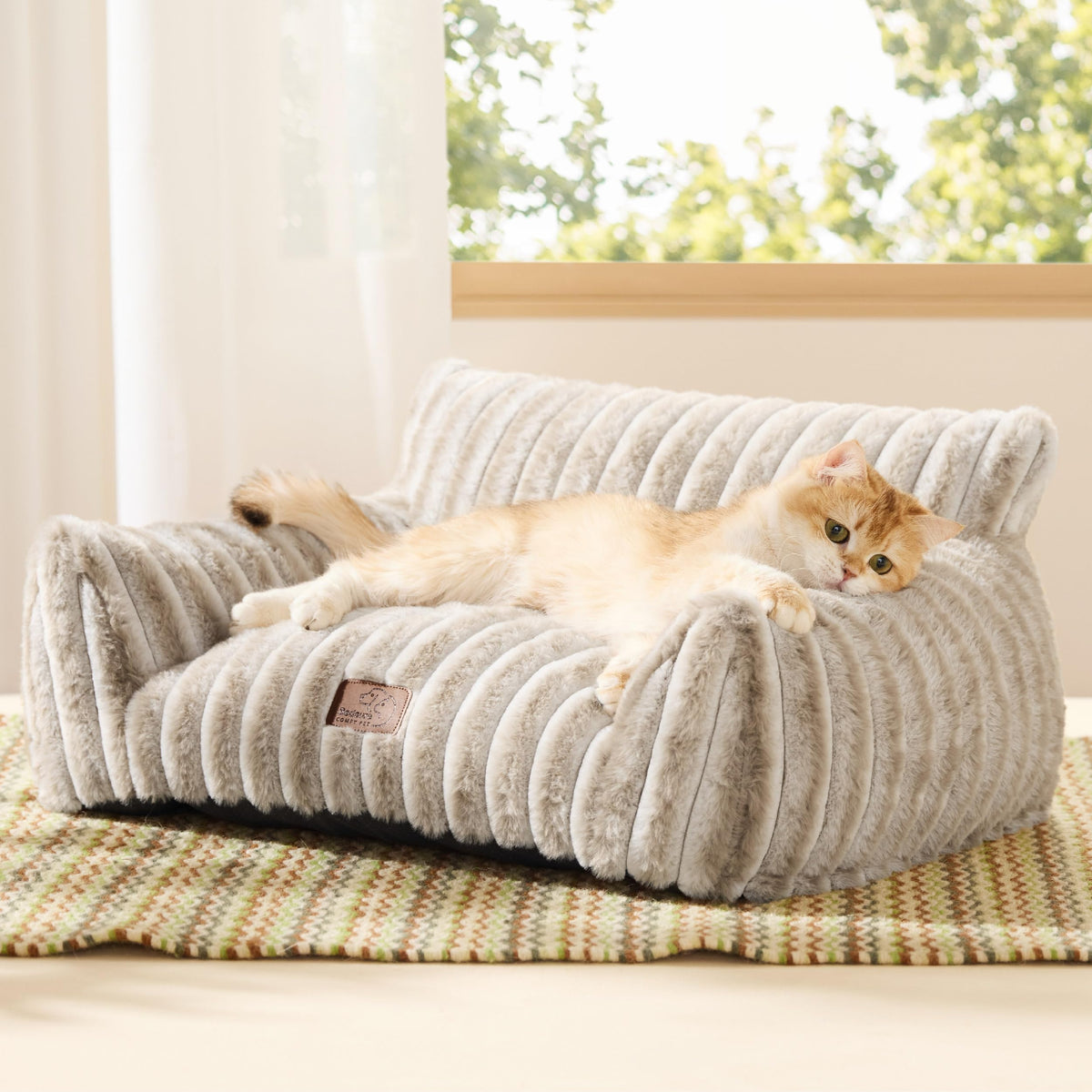 Bedsure ComfyFleece™ Shown on TV Fluffy Cute Dog Couch for Pets,30in Cream | Small & Medium Dog Bed Washable Cover,Supportive Couch Bed for Small Dogs,Pet Sofa Seen on Good Day New York,Up to 20 Lbs