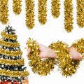 50FT Snowy Green Christmas Tinsel Garland, Metallic Twist Shiny Hanging Garland Ornaments for Xmas Tree Party Supplies Thick Thin Metallic Streamers for Indoor Outdoor Decor