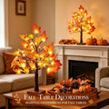 TURNMEON Thanksgiving Decor 2 Pack 18 Inch Prelit Fall Maple Tree 48 LEDs