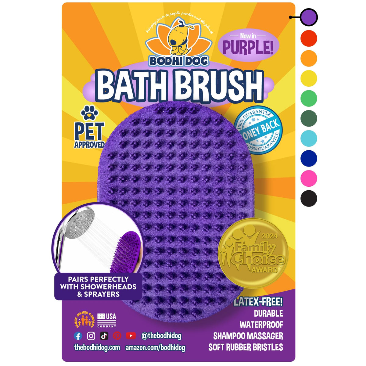 Bodhi Dog Shampoo Brush - Pet Grooming & Bath Supplies for Dogs and Cats - Bath Brush for Long & Short Hair - Premium Scrubber for Shower, Showerhead, Sprayer & Bathing (One Pack, Blue)