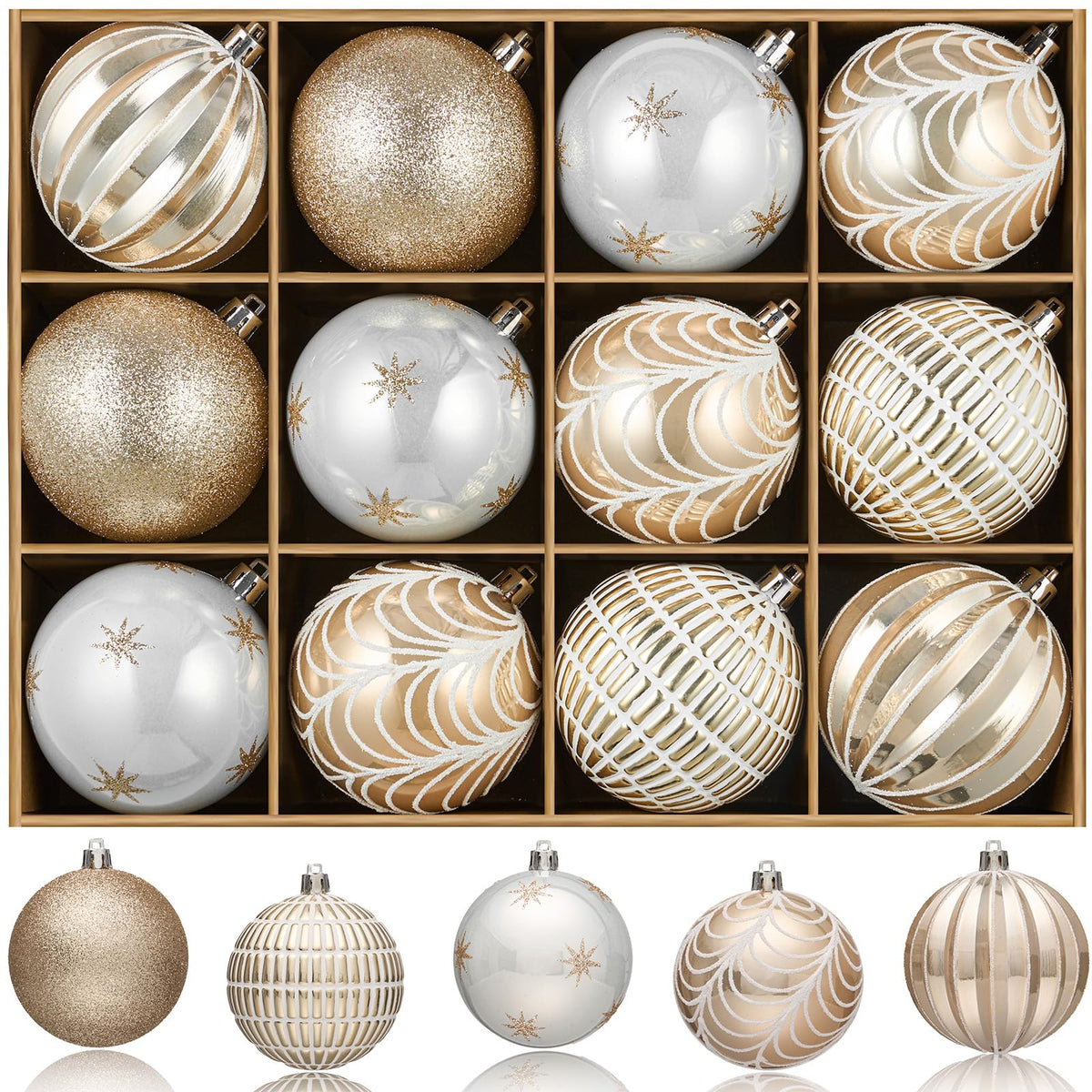 JORNOY 12CT 3.12-Inch Christmas Balls Ornaments for Tree, Red & White