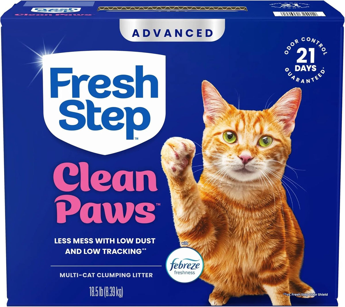 Fresh Step Advanced Clean Paws Multi Cat Clumping Litter with Febreze Freshness, Low Tracking, 18.5 lb. Box, Pack of 2