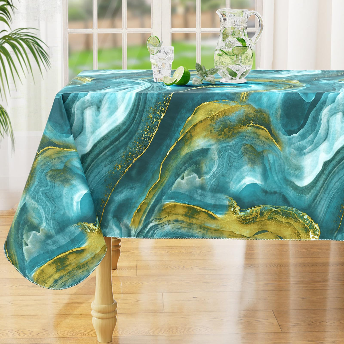 Rectangle Waterproof Vinyl Table Cloth, Wipeable Tablecloth with Flannel Backing, Plastic Table Cover for Fall, Thanksgiving (Pumpkin, 52" x 70")
