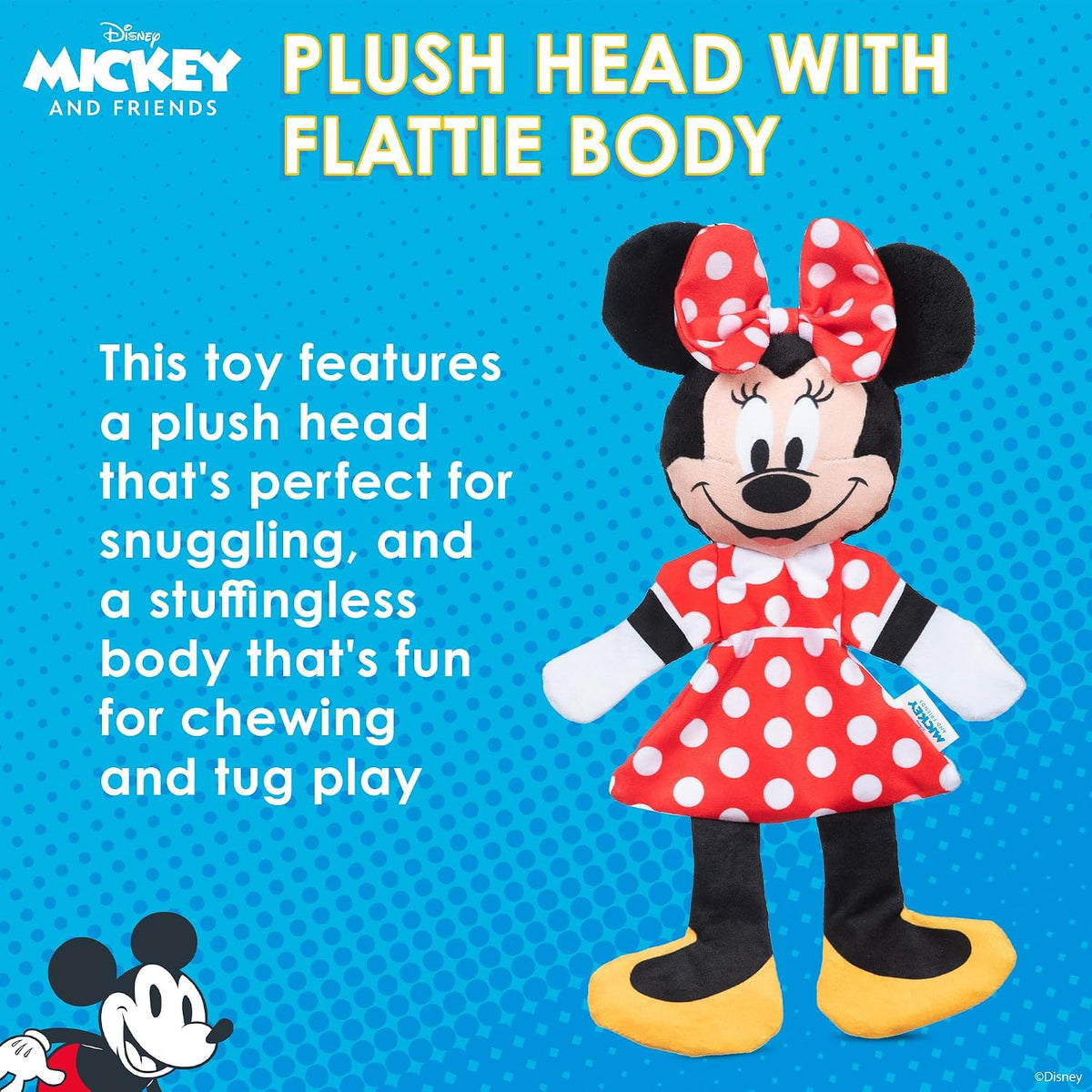 Disney for Pets Minnie Mouse Plush Squeaker Dog Toy, 13.5 Inch | Flattie crinkle body design, officially licensed Disney product, inspired by Minnie Mouse, playful design