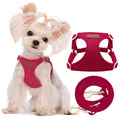 Puppytie xs Dog Harness with Multifunction Dog Leash,Soft Adjustable No Choke Escape Proof Pet Harness Vest,red-Camellia,XS
