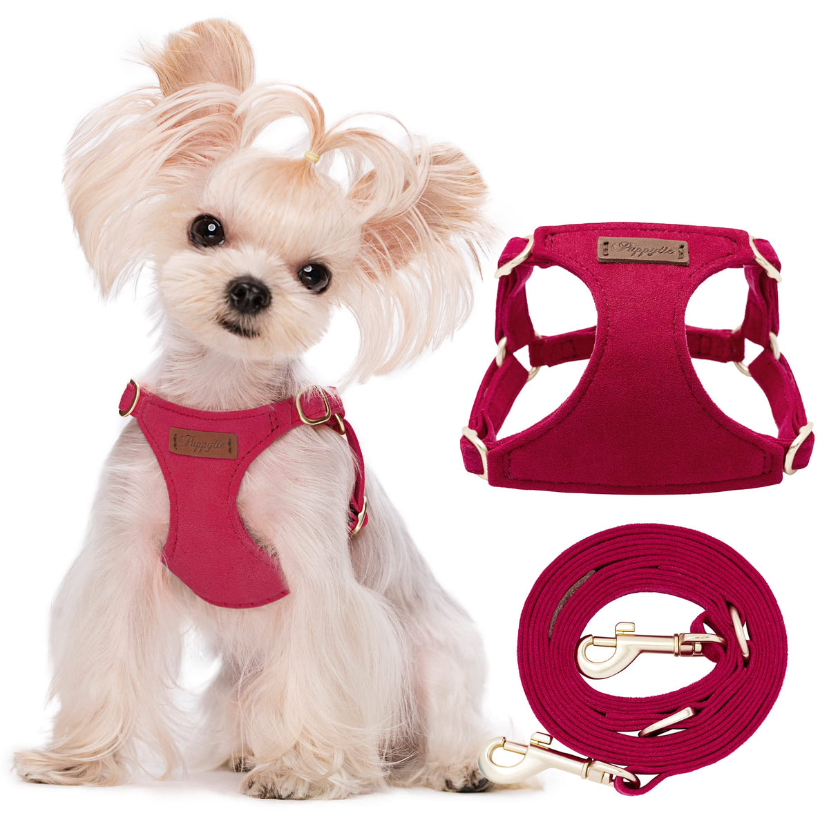 Puppytie xs Dog Harness with Multifunction Dog Leash,Soft Adjustable No Choke Escape Proof Pet Harness Vest,red-Camellia,XS