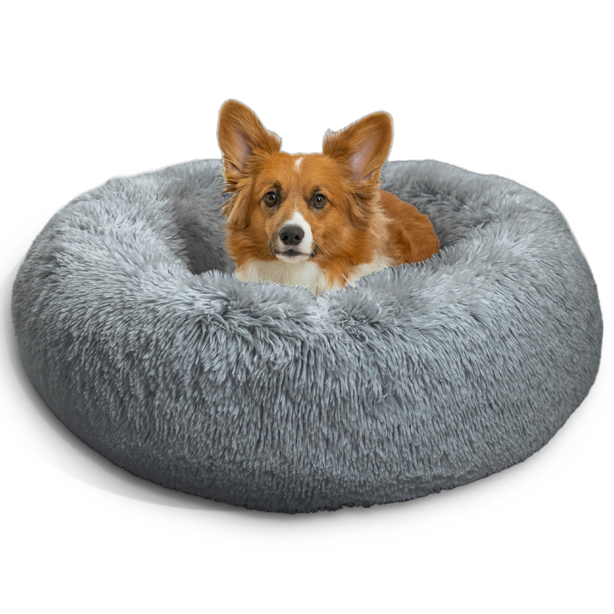 Best Friends by Sheri The Original Calming Donut Dog Bed for Large Dogs up to 100 lbs, Shag Faux Fur, Taupe, Large, 36" x 36"