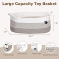 Optish Dog Toy Basket, 30L Toy Box and Bin for Dog Cat Storage, 19.7" X 11" X 7.9" Large Woven Rope Basket for Blanket Storage, Living Room, Bedroom, White & Brown