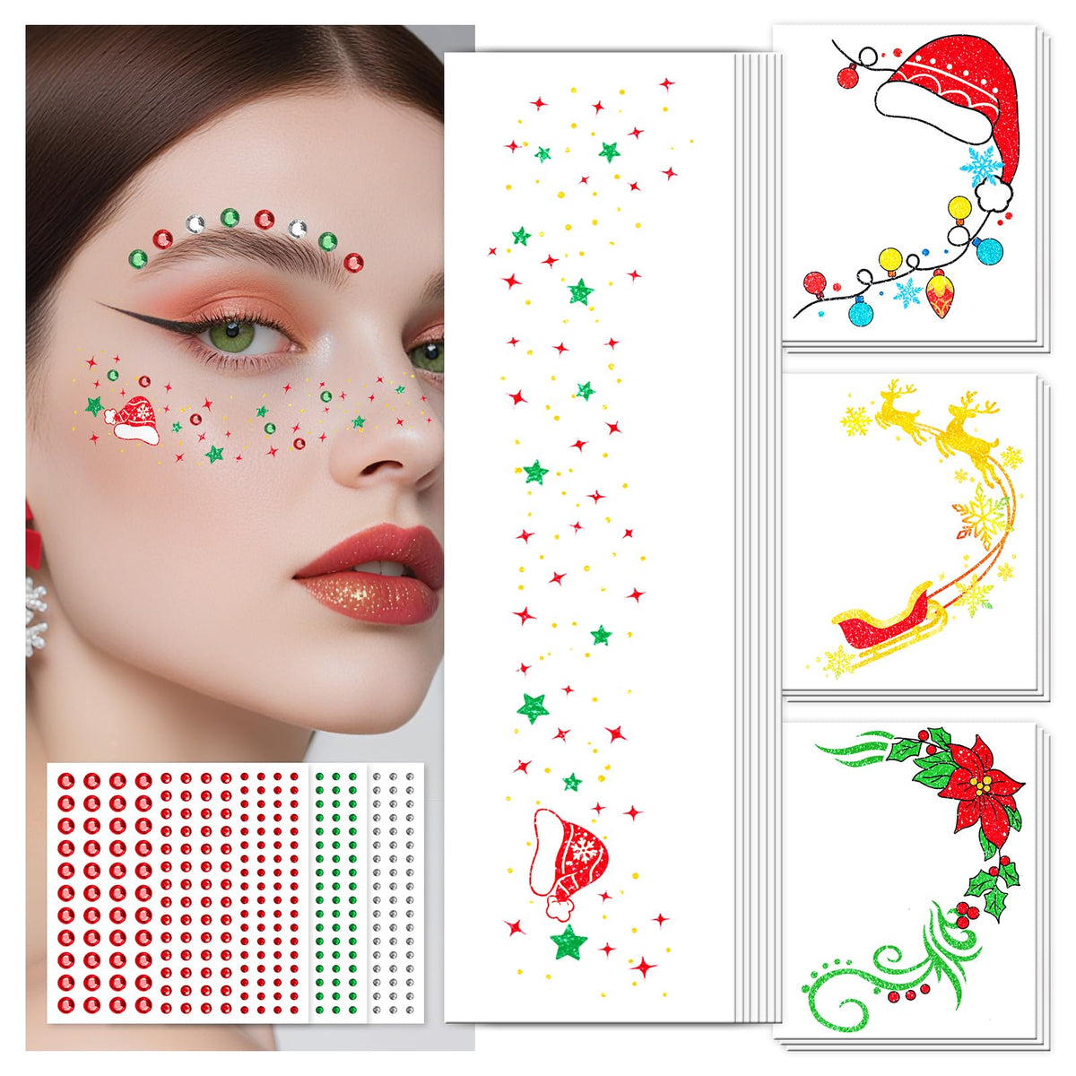 Halloween Glitter Freckle & Gems, Face Tattoo for Women Makeup Decorations