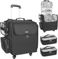 Relavel Rolling Makeup Train Case, Hairstylist Traveling Bag with 4 Wheels, Heat Insulation Full Layer, Adjustable Dividers, Hair Tools and Cosmetics Storage Organizer Trolley Suitcase Makeup Cart