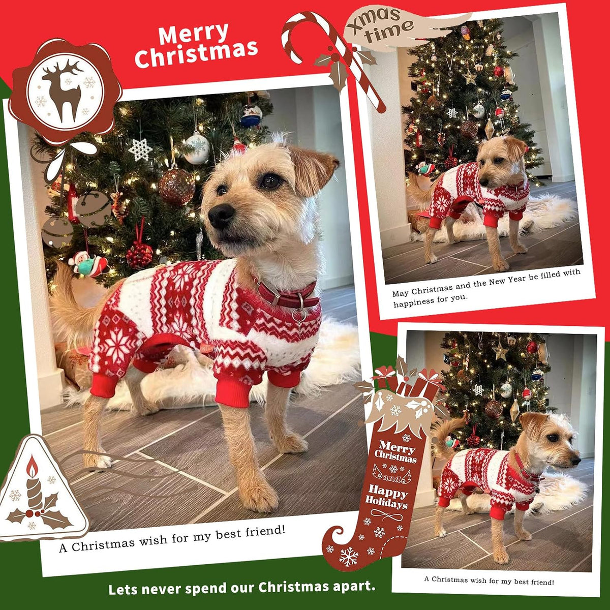 KYEESE Dog Christmas Pajamas for Small Dog Velvet Onesie with Red Snowflake