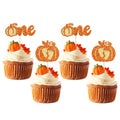 24pc Little Pumpkin Cupcake Toppers - Glitter Pumpkin Cupcake Picks - Baby Shower Decorations - Fall Harvest Theme - Kids Birthday Party Supplies