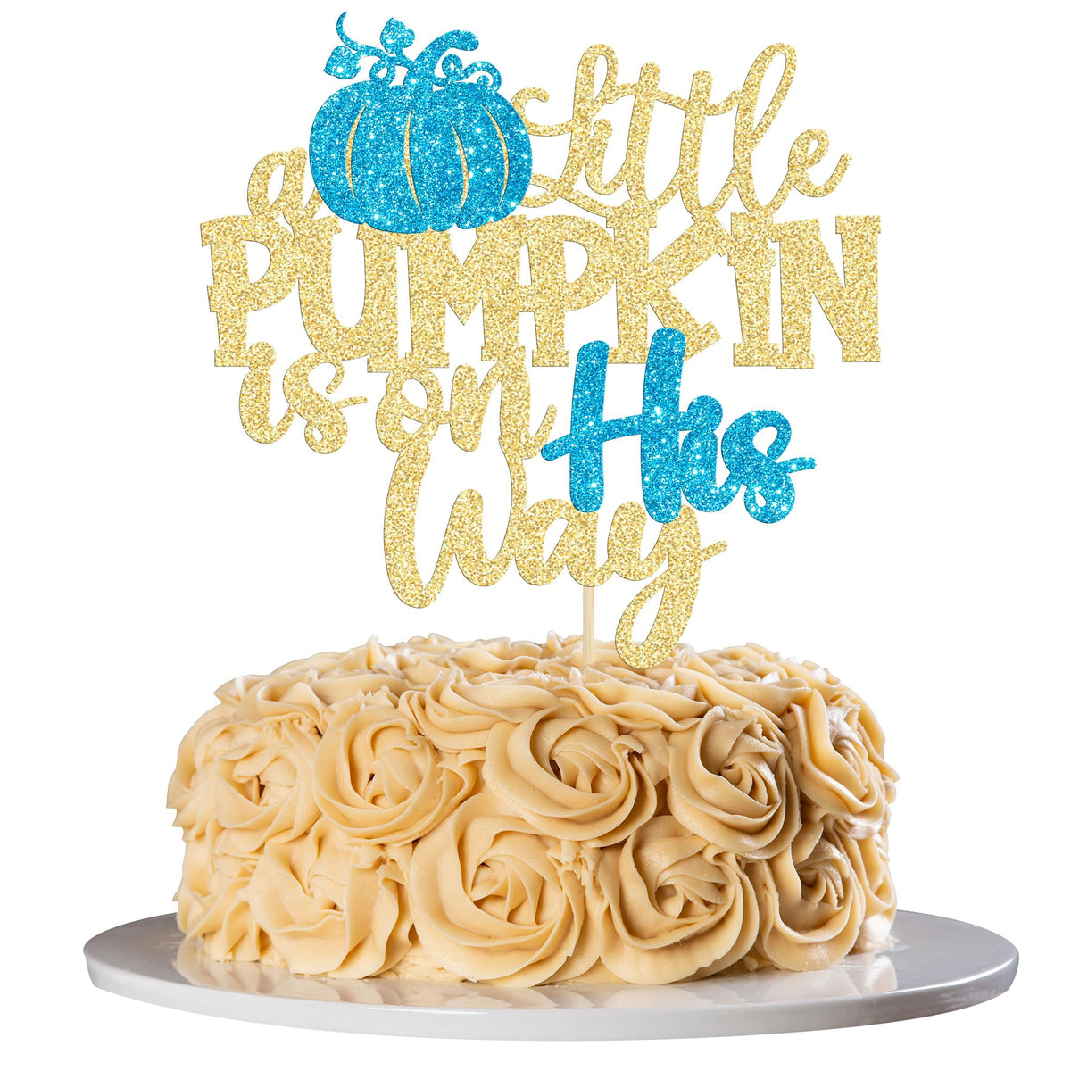 24pc Little Pumpkin Cupcake Toppers - Glitter Pumpkin Cupcake Picks - Baby Shower Decorations - Fall Harvest Theme - Kids Birthday Party Supplies