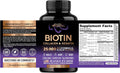Biotin | Collagen | Hyaluronic Acid | Keratin - Hair Growth & Strength Support Vitamins - Skin & Nails Supplement - Clinically Tested for Men & Women - 25000mcg Vitamins B1, B2, B3, B6 & B7 - 60 Caps