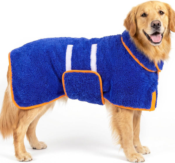Dog Bathrobe, Super Absorbent for Small to Large Dogs, Dark Blue XL | Dog Robes with Soft Fleece, Warm & Cozy, Adjustable Fit, and Quick Drying Coat for Baths Swimming and Grooming