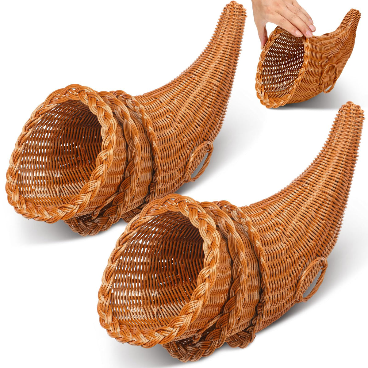 Dandat 1 Pcs Fall Cornucopia Basket Centerpiece 13.78 Inch, Imitation Vine