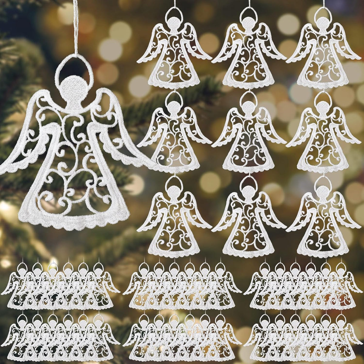 Lunmon 48 Pcs Crocheted Angel Ornaments for Christmas Tree, White Doilies