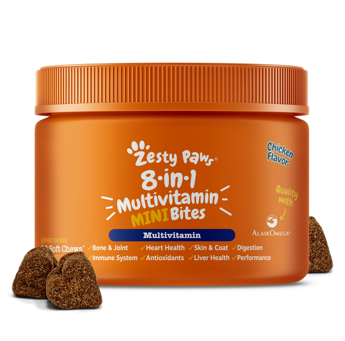 Zesty Paws Dog Multivitamin, Chewable Dog Vitamins and Supplements for Hip & Joints, Skin & Coat, Omega 3 Fish Oil for Dogs- Senior & Puppy Multivitamin- Chicken- 90ct