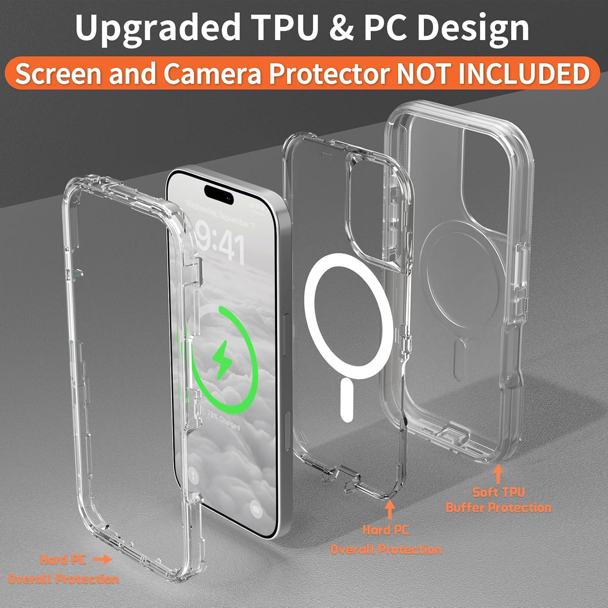 Follaroma Magnetic for iPhone 16 Plus Case, Heavy Duty Phone Cases, Clear