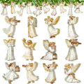 Yookeer 24 Pcs Angel Ornaments for Christmas Tree Wood Hanging Decorations