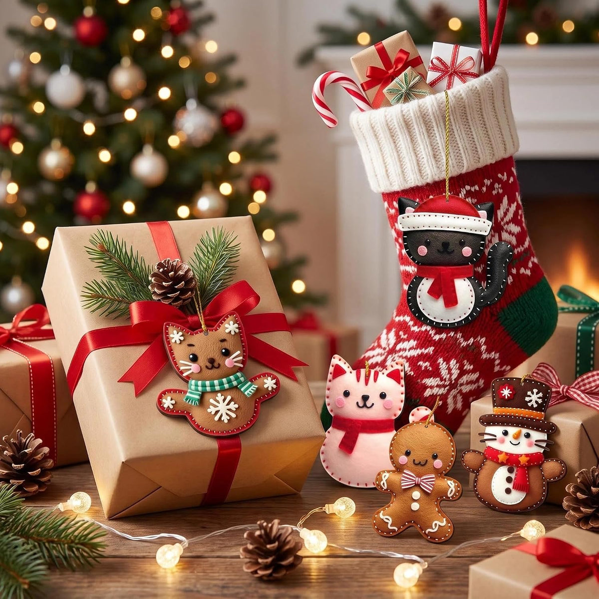 16Pcs Gingerbread Cat Christmas Ornaments