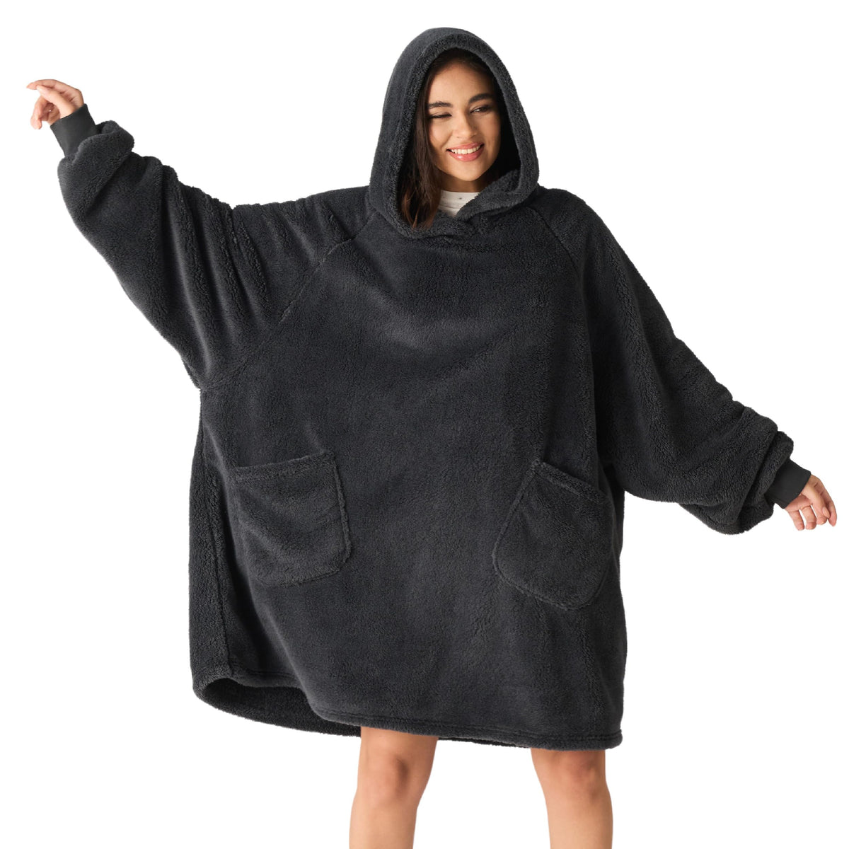 Bedsure Soft Wearable Blanket Hoodies for Women, Grey, Standard
