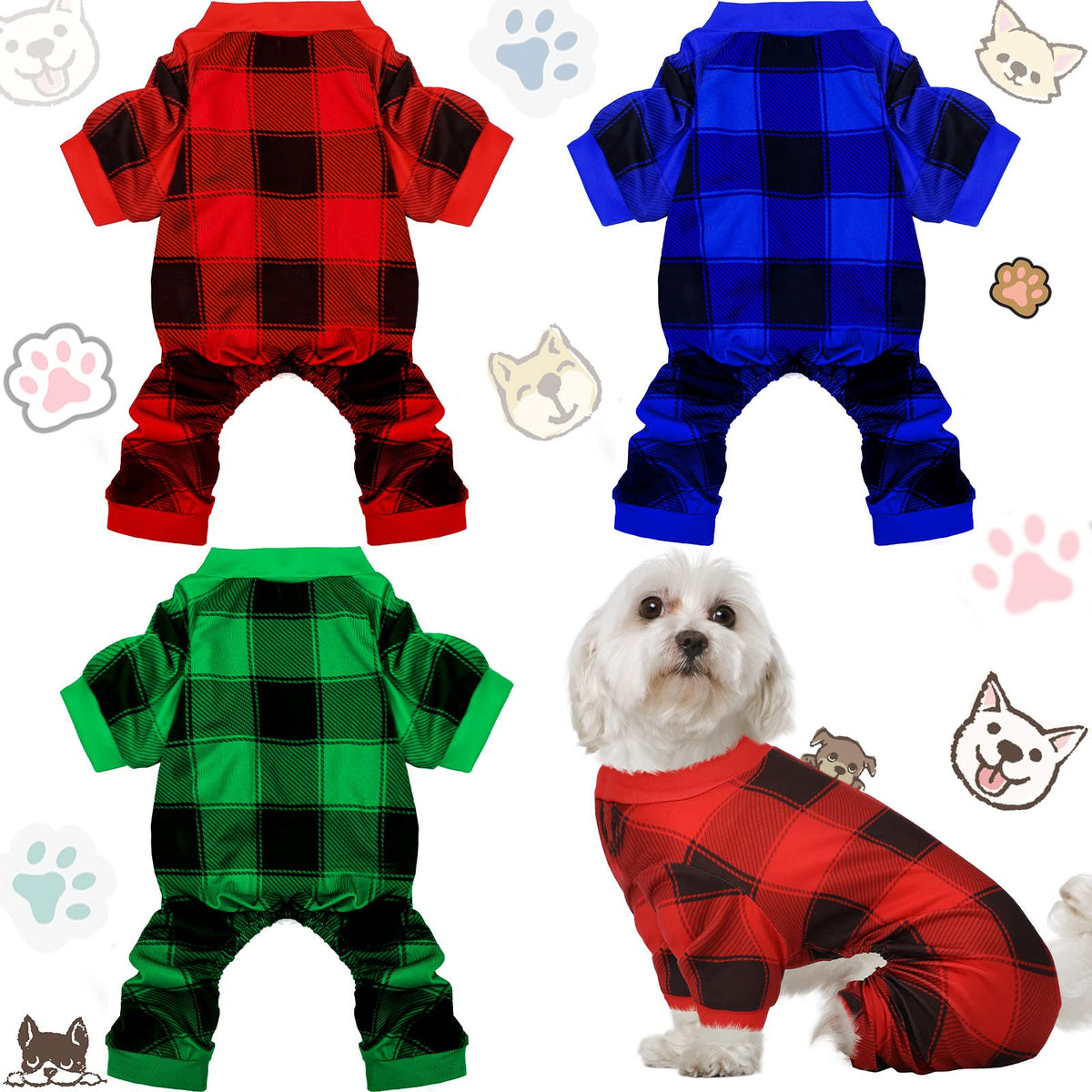 Frienda 3 Pcs Christmas Dog Pajamas,Snowman Pattern,S (fit 3.3-5.5lbs