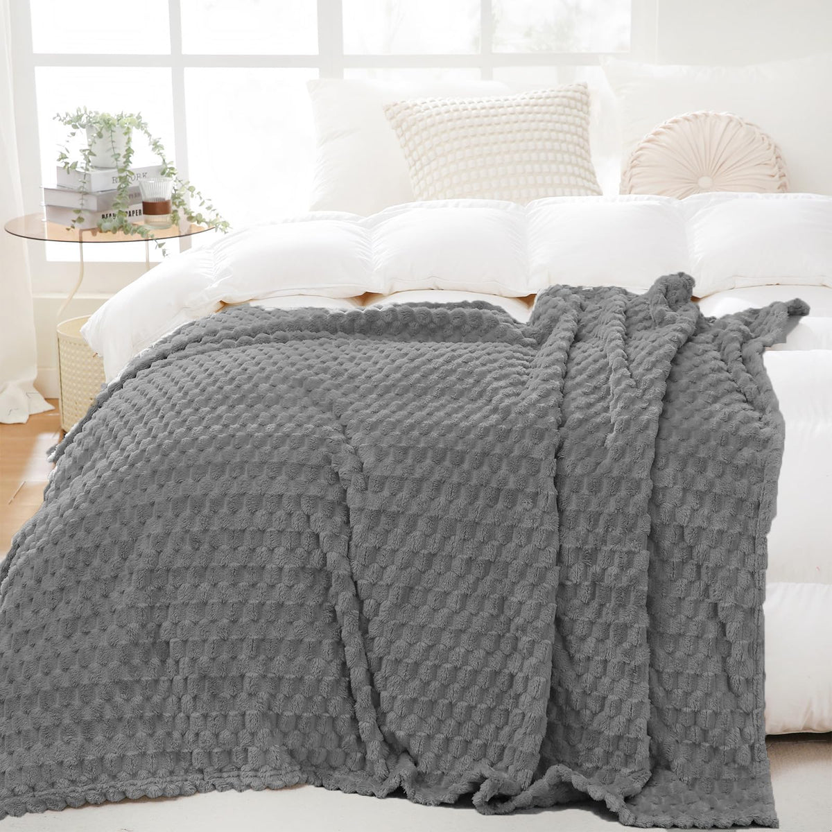 Puncuntex Burnt Orange Throw Blanket 50"×60" Fuzzy 3D Jacquard Decorative