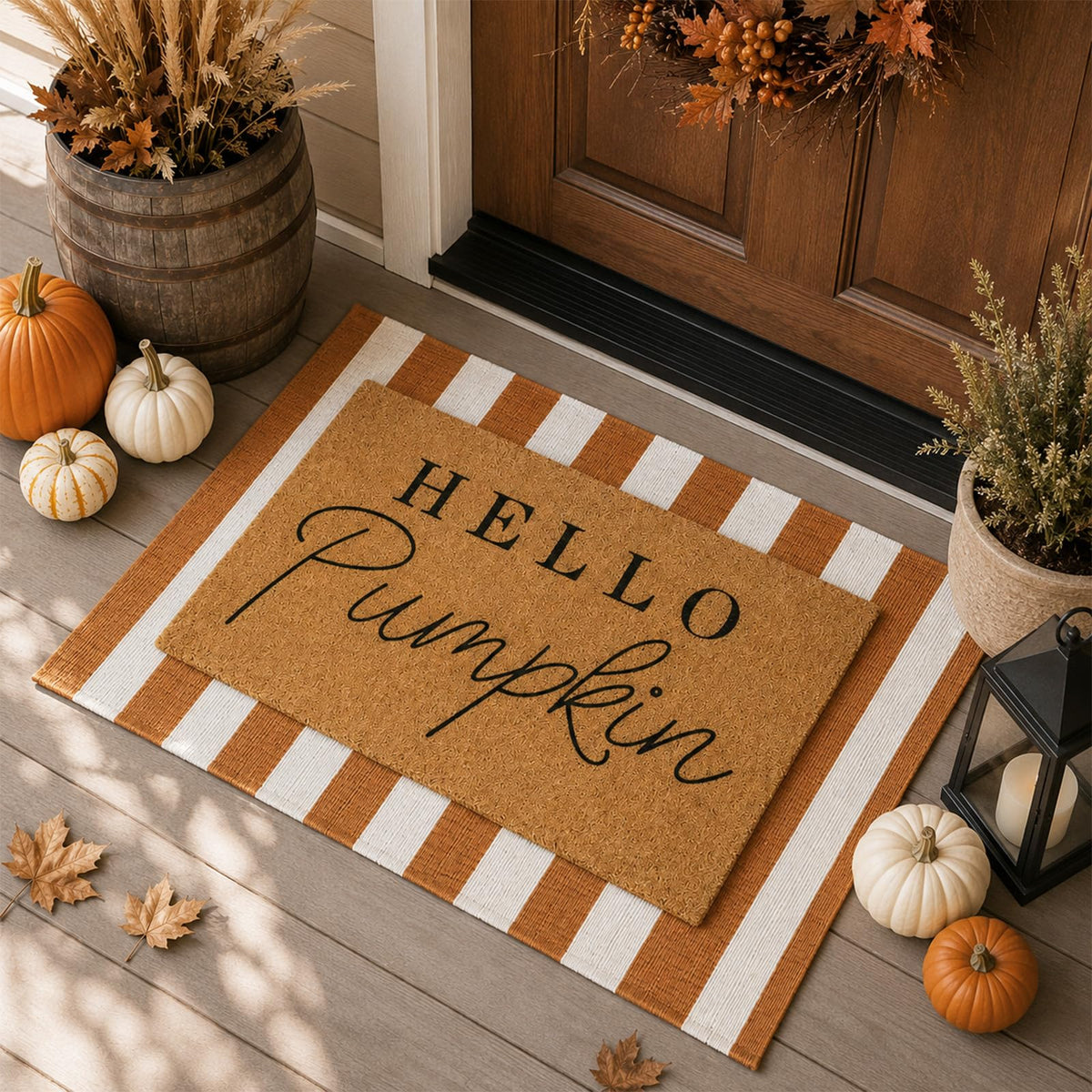 Tinideya 2 23.6 X 35.4 Inches Plaid Ghost Red Brown | Layered Coir Doormat Set, Non Slip Backing for Outdoor Entryway, Buffalo Plaid Seasonal Design, Front Porch Home Decor