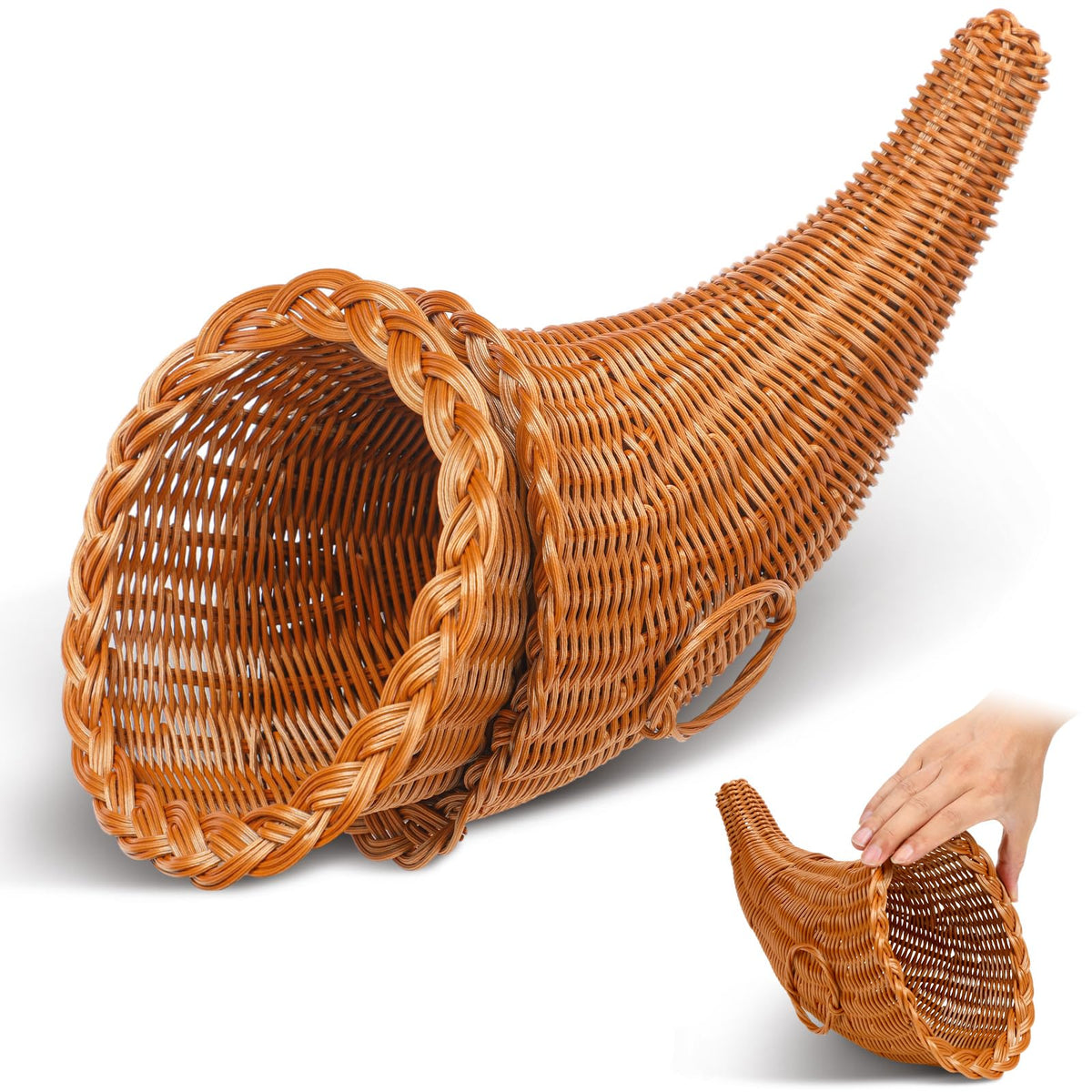 Dandat 1 Pcs Fall Cornucopia Basket Centerpiece 13.78 Inch, Imitation Vine