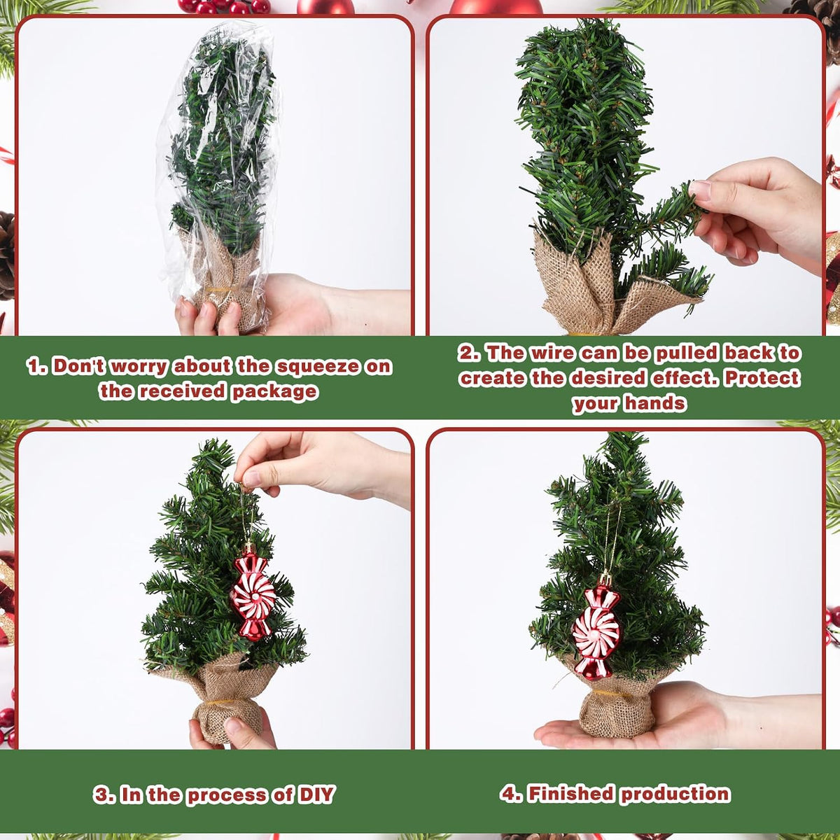 Yinder 2 Pcs 7.87 Inch Mini Christmas Tree Tabletop Pine Decoration