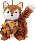 Fall Wreath for Front Door, 13.4" Thanksgiving Straw Fox Figurine with Woodchip Pinecone, Hanging Harvest Autumn Gifts, Tabletop Centerpieces, Woodland Animal Home Kitchen Office Decor