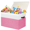 Large Toy Storage Box with Lid, Toy Chest Bin Boxes Basket with Dividers | Sturdy Toy Organizer Bin for Kids, Boys, Girls, Nursery, Living Room, Bedroom, Playroom 25"x13" x16" (Beige and White)