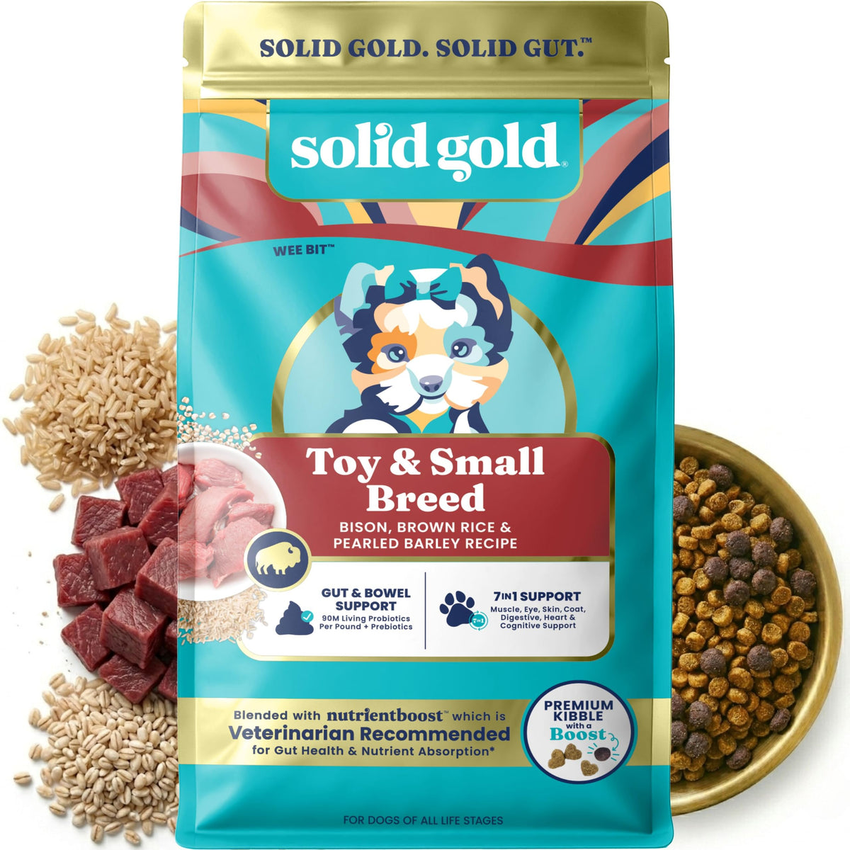 Solid Gold Bison Dry Dog Food for Large Dogs – High Protein, Whole Grain Kibble with Real Bison, Brown Rice & Omega 3 – Large Kibble w/Probiotics for Gut Health - Adult Dog Food - Nutrientboost™–22LB