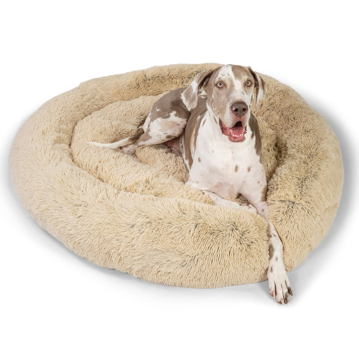 Best Friends by Sheri The Original Calming Donut Dog Bed for Large Dogs up to 100 lbs, Shag Faux Fur, Taupe, Large, 36" x 36"