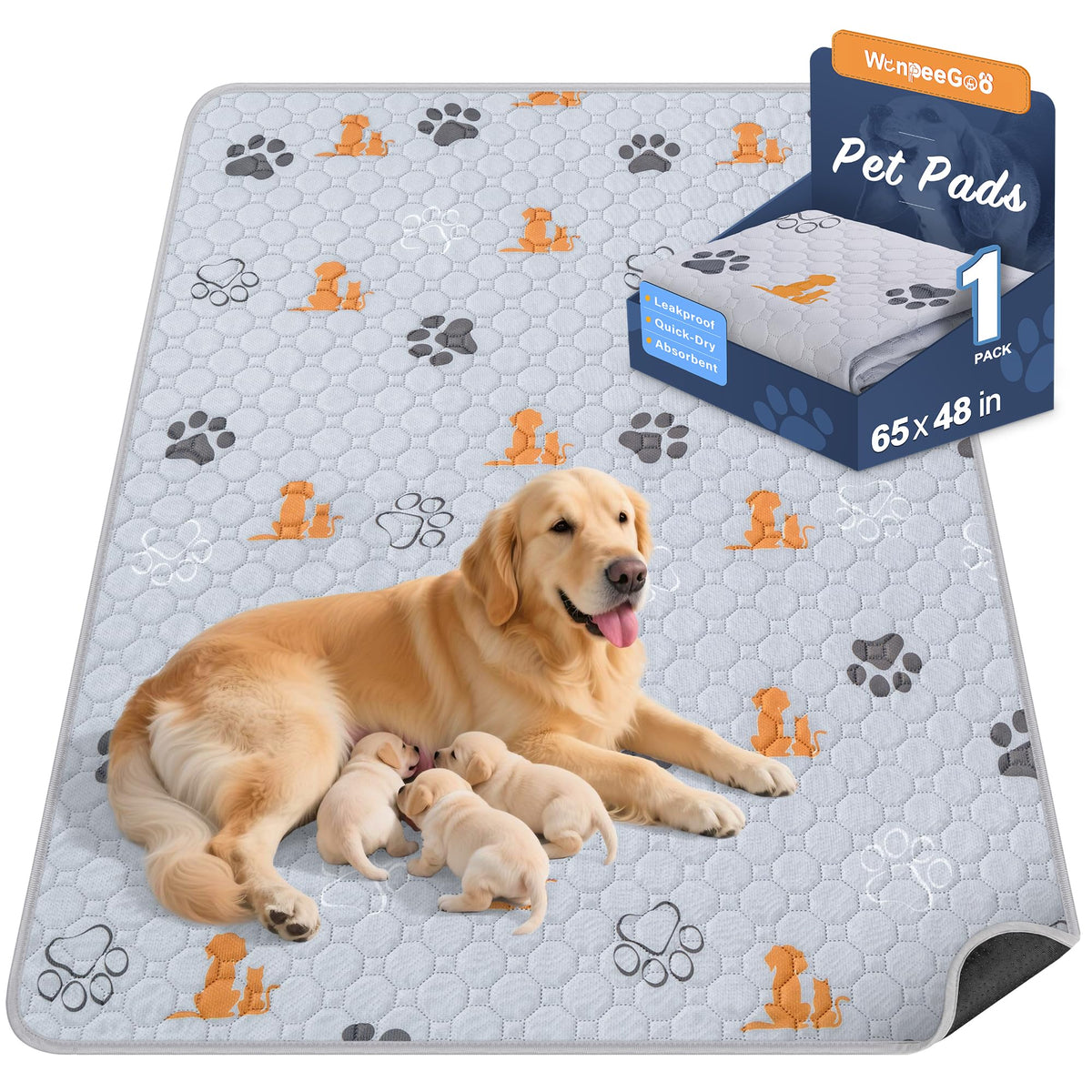 WanpeeGoo Washable Pee Pads for Dogs, Waterproof, 18 x 24 in, 4 Pack, Gray | Super Absorbent, Waterproof and Non-Slip; Washable, Reusable Dog Pads for Crates, Playpens, Floors, Furniture and Travel