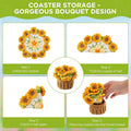 Crochet Flower Coasters, Handmade Bouquet Coasters with Crochet Plant Pot (Sunflower Yellow, 1Pc)
