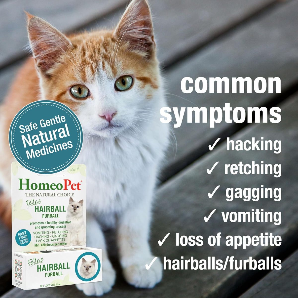 HomeoPet Feline Hairball Furball Safe and Natural Furball Supplement for Cats Cat Hairball Relief 15 Milliliters