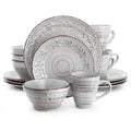Elama Malibu Jasper 16-Piece Stoneware Embossed Pattern Reactive Glaze Orange Dinnerware Set, Tableware, Serveware Set (Jasper Orange)