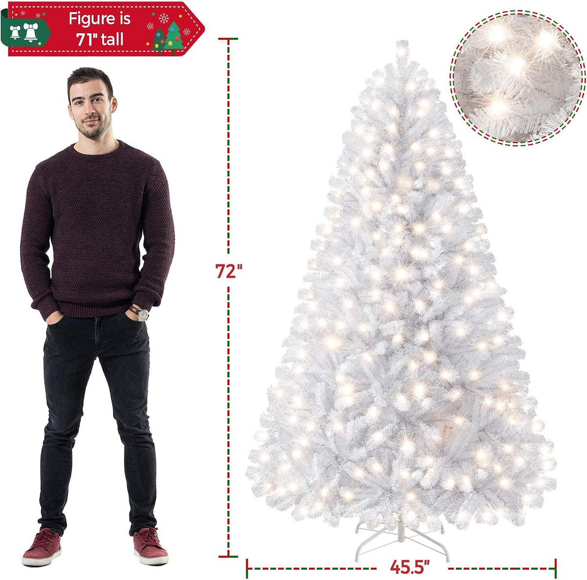 Yaheetech 6ft Pre-lit Christmas Tree with 300 Warm White Lights, White