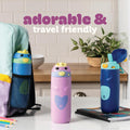 Ello Ellies 12oz Stainless Steel Leakproof Kids Water Bottle, Dog | Insulated kids water bottle with straw, leakproof locking lid, carry handle, and stainless steel fun animal design for school