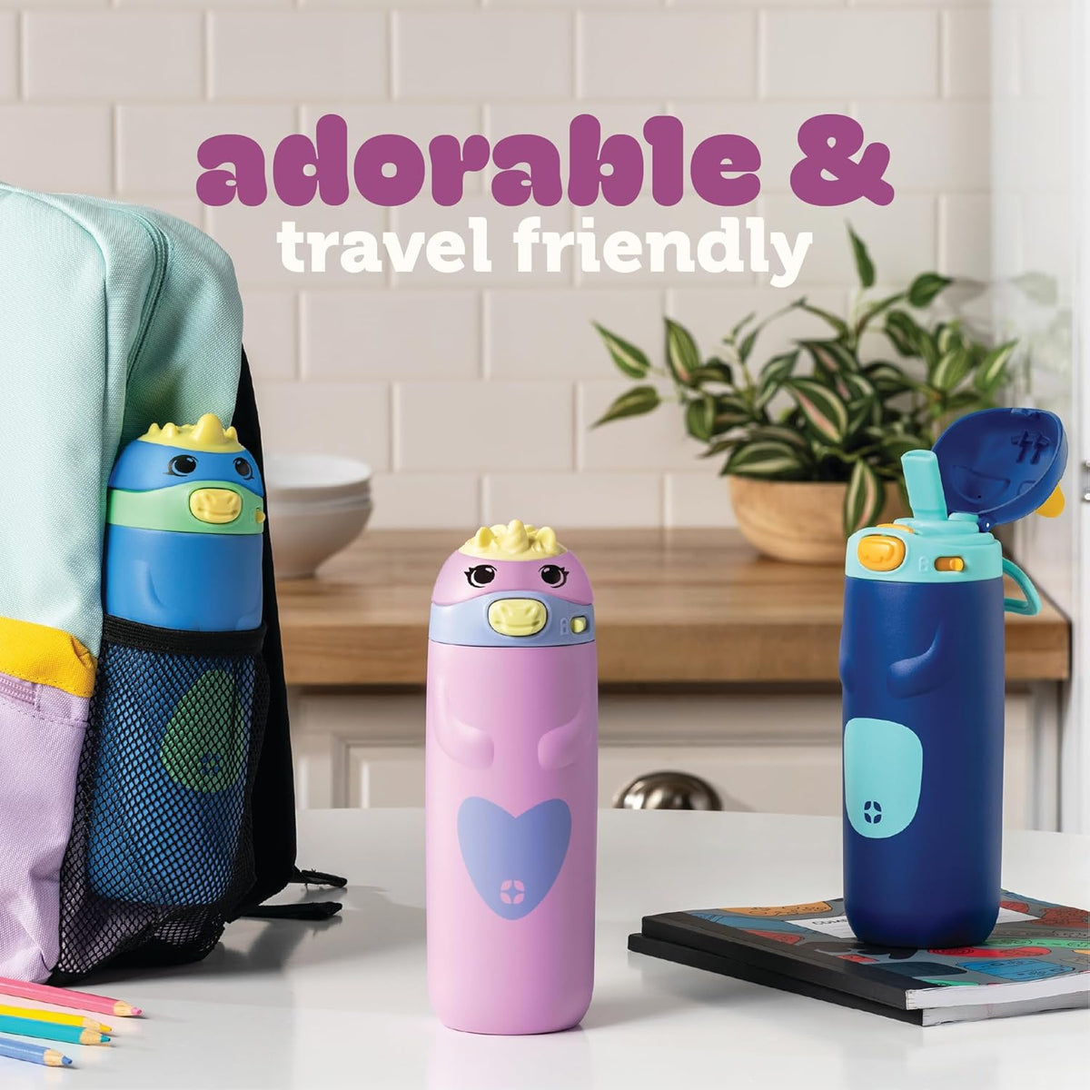 Ello Ellies 12oz Stainless Steel Leakproof Kids Water Bottle, Dog | Insulated kids water bottle with straw, leakproof locking lid, carry handle, and stainless steel fun animal design for school