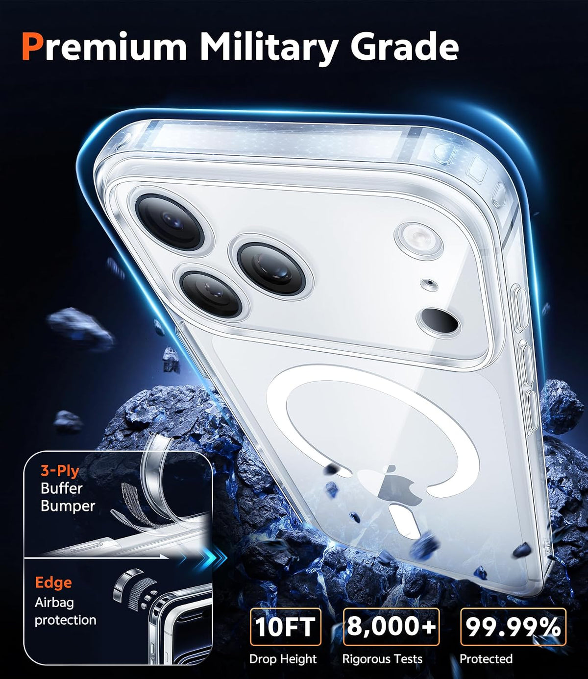 FNTCASE for iPhone 18 Pro Max Case / 17 Pro Max Clear Case Fit for Magsafe