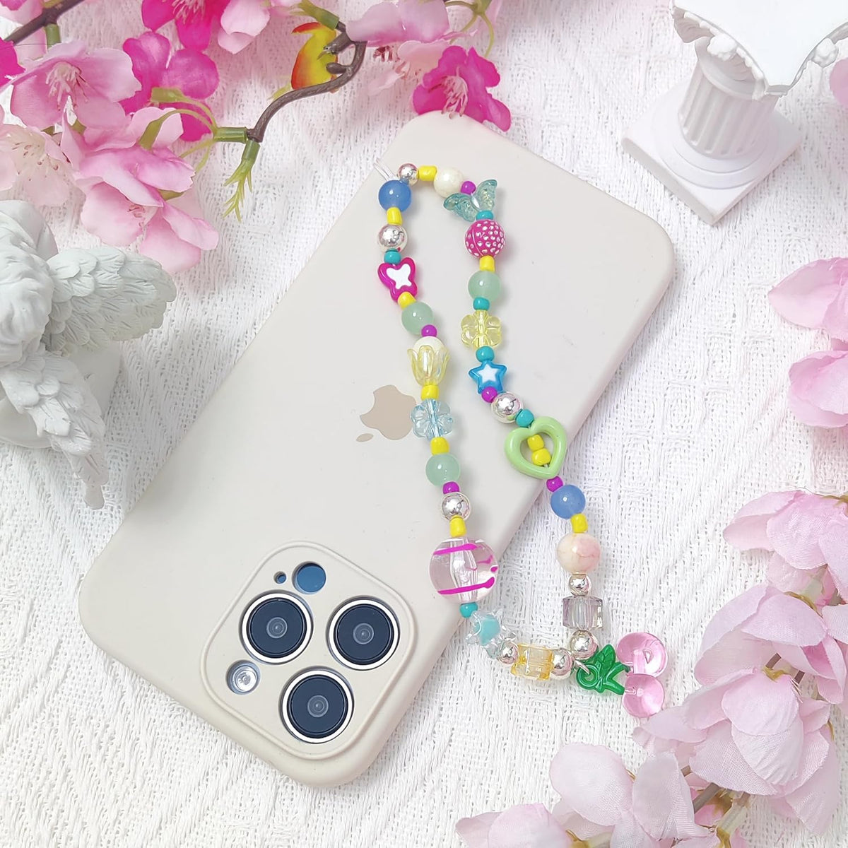 cioatu 4 Pieces Cute Phone Charms Beaded Phone Strap Aesthetic Y2K CellPhone Keychain Cute Bear Butterfly Heart Cool PhoneCharm for Bag Keychain Airpods Camera Pendants Decor