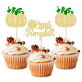 24pc Little Pumpkin Cupcake Toppers - Glitter Pumpkin Cupcake Picks - Baby Shower Decorations - Fall Harvest Theme - Kids Birthday Party Supplies