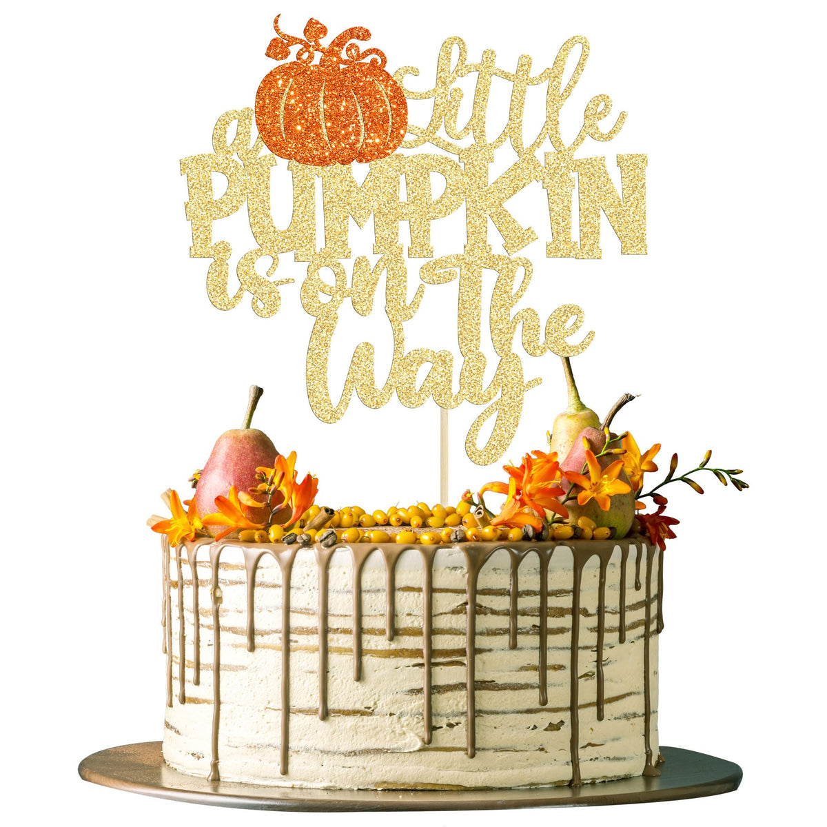 24pc Little Pumpkin Cupcake Toppers - Glitter Pumpkin Cupcake Picks - Baby Shower Decorations - Fall Harvest Theme - Kids Birthday Party Supplies