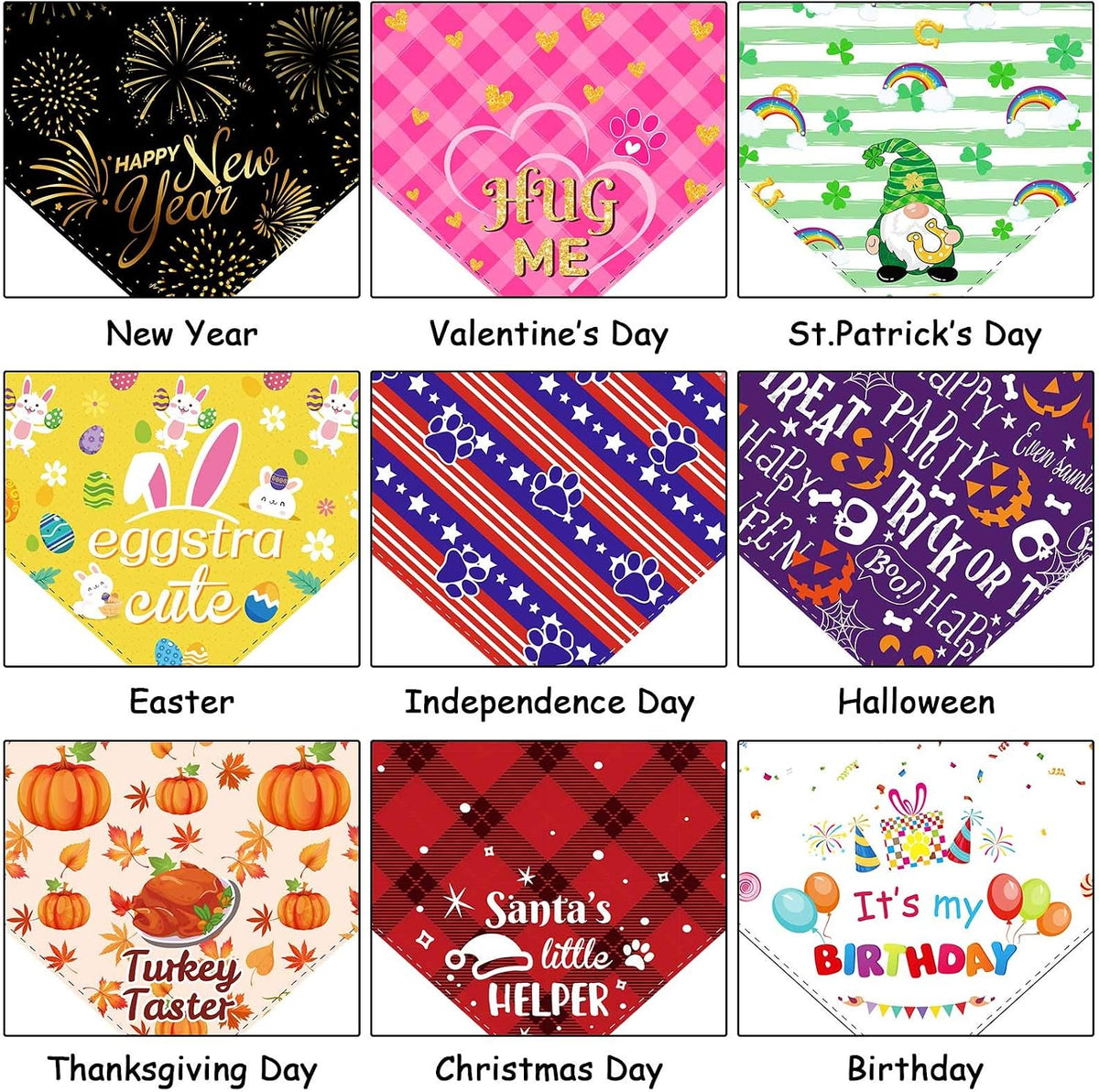 Weewooday 9 Pcs Holiday Dog Bandanas Halloween Trick or Treat Thanksgiving Christmas Bandanas Birthday Scarf Adjustable Large Pet Washable Scarves for Medium Boy Costume Supply