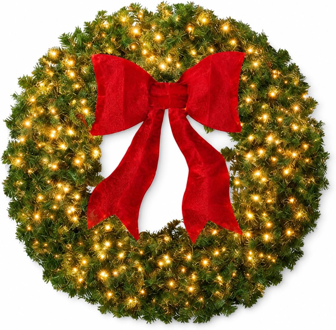 36in Large Pre-Lit Christmas Wreath with Bow, Artificial Greenery