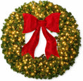 36in Large Pre-Lit Christmas Wreath with Bow, Artificial Greenery