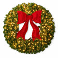 36in Large Pre-Lit Christmas Wreath with Bow, Artificial Greenery